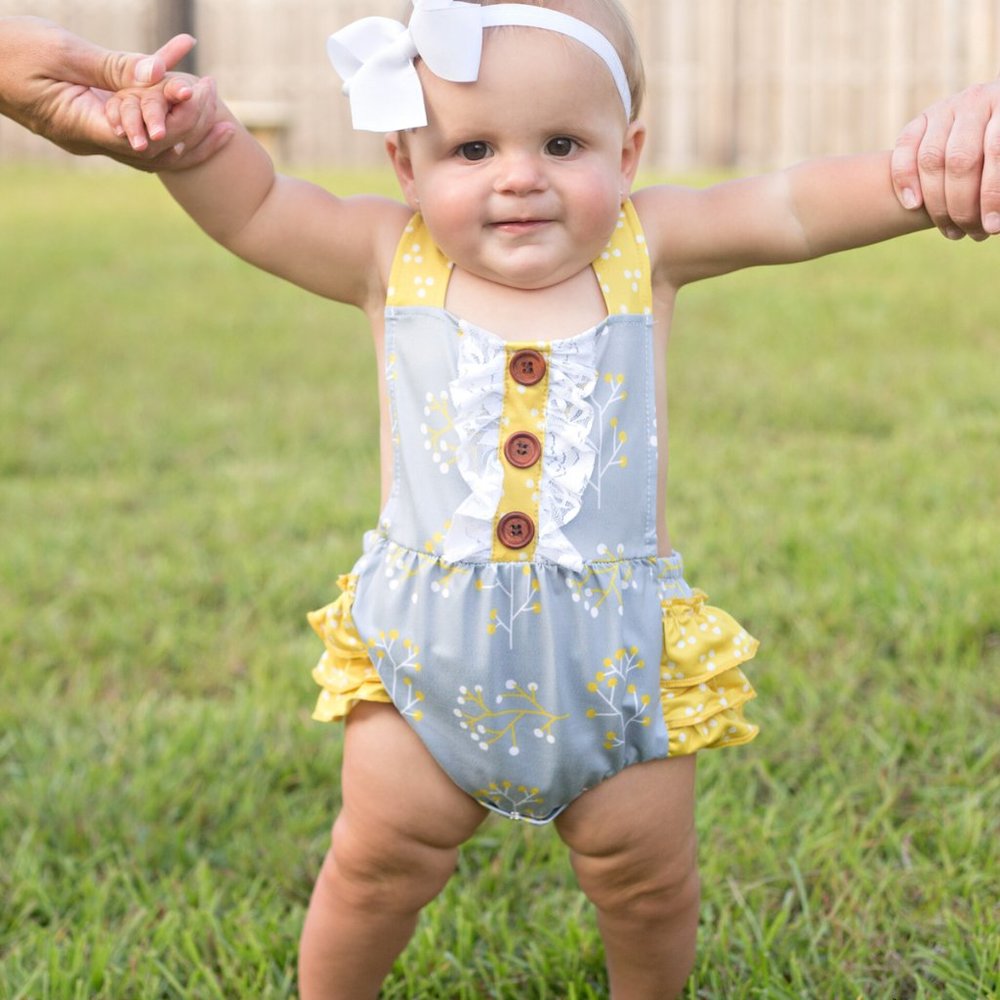 Grey and Floral Bubble Romper